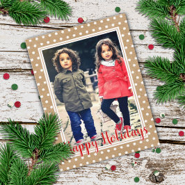 Aangepaste witte pokadots op Faux Kraft Holiday Kaart