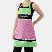 Aangepaste witte pokadots op neon roze zwart schort (Insitu)
