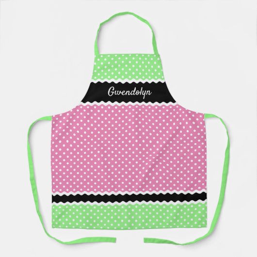 Aangepaste witte pokadots op neon roze zwart schort (Voorkant)