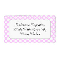 Aangepaste witte polka stippen op roze baklabel