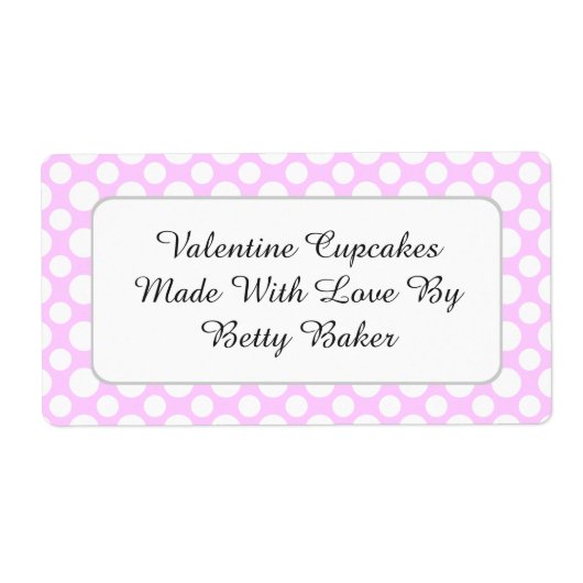 Aangepaste witte polka stippen op roze baklabel etiket (Voorkant)