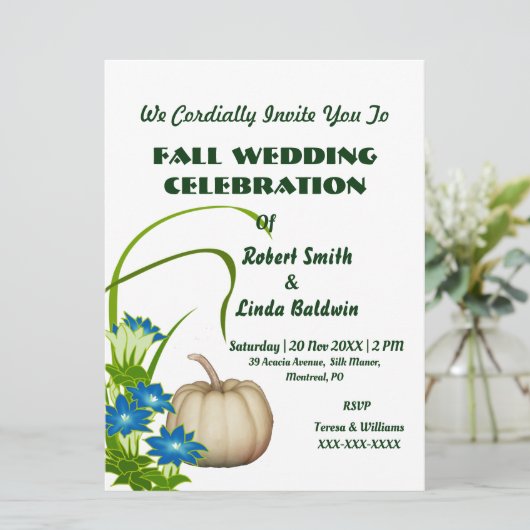 Aangepaste witte pompoen Herfst Floral Green Kaart (Staand voorkant)