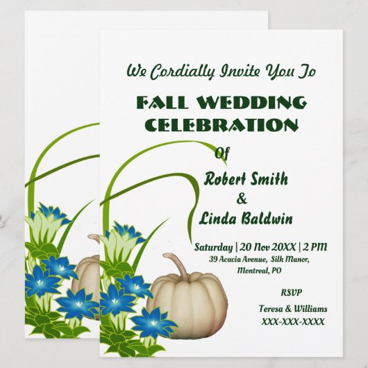 Aangepaste witte pompoen Herfst Floral Green Kaart (Voorkant / Achterkant)