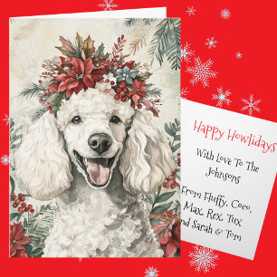 Aangepaste Witte Poodle Kerst Bloemenkroon Feestdagen Kaart