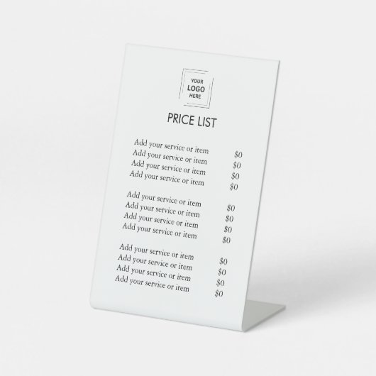 Aangepaste witte prijslijst | Moderne zakelijke Lo Reclamebord Met Voetstuk (Voorkant)