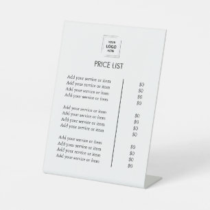 Aangepaste witte prijslijst Zakelijk logo modern Reclamebord Met Voetstuk