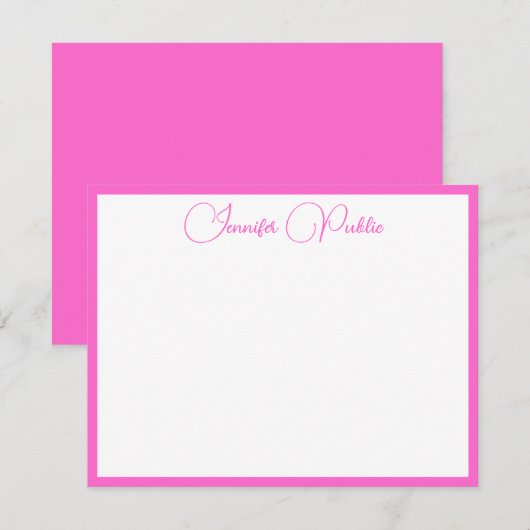 Aangepaste witte rand roze handgeschreven scriptna notitiekaartje (Voorkant / Achterkant)
