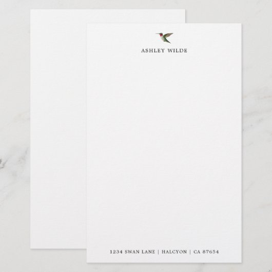 Aangepaste witte robijn-gekleurde kolibrie briefpapier (Voorkant / Achterkant)