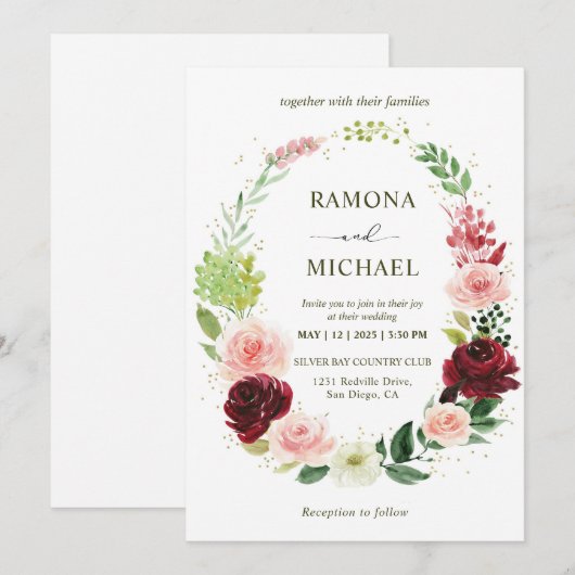 Aangepaste witte rode romantische Rozen krans brui Kaart (Voorkant / Achterkant)