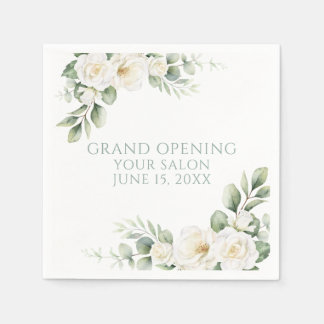 Aangepaste witte roos bloemstuk grand opening servet