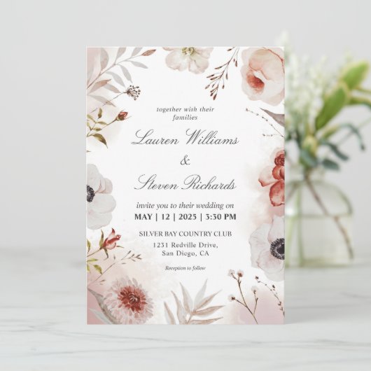 Aangepaste Witte Roze Autumnal Waterverf bruiloft Kaart (Staand voorkant)