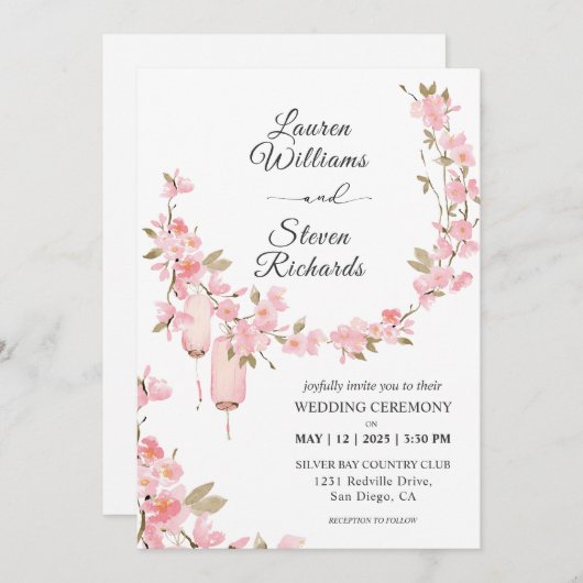 Aangepaste witte roze kersenbloesem bloemen kaart (Voorkant / Achterkant)