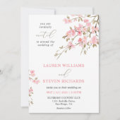 Aangepaste Witte Roze Kersenbloesem Huwelijk Kaart (Voorkant)