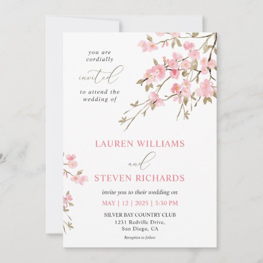 Aangepaste Witte Roze Kersenbloesem Huwelijk Kaart (Voorkant)