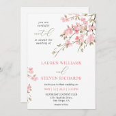 Aangepaste Witte Roze Kersenbloesem Huwelijk Kaart (Voorkant / Achterkant)