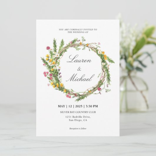 Aangepaste witte roze lente bloemen krans kaart (Staand voorkant)