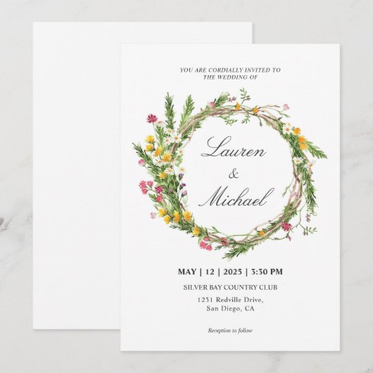 Aangepaste witte roze lente bloemen krans kaart (Voorkant / Achterkant)