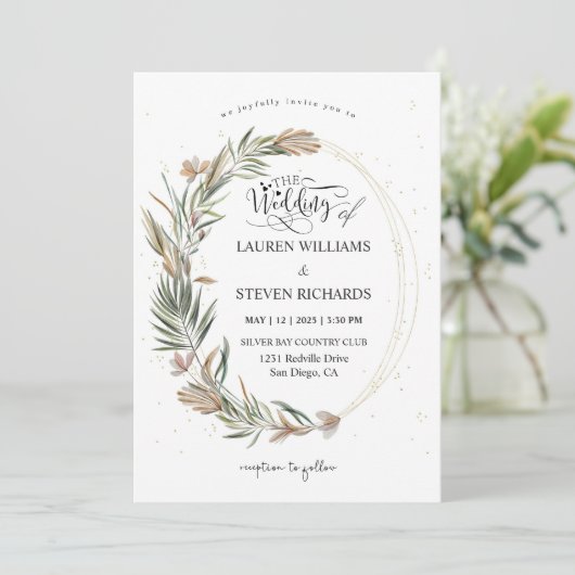 Aangepaste Witte Roze Tuin Krans & Ringen Kaart (Staand voorkant)