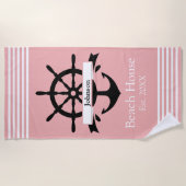 Aangepaste witte streep banden en anker strandlaken (Voorkant)