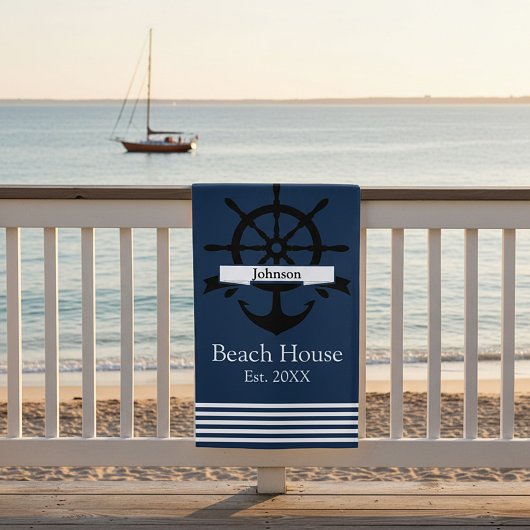 Aangepaste witte streep banden en anker strandlaken