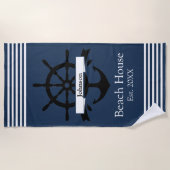 Aangepaste witte streep banden en anker strandlaken (Voorkant)