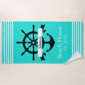 Aangepaste witte streep banden en anker strandlaken (Voorkant)