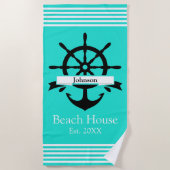 Aangepaste witte streep banden en anker strandlaken (Voorkant)