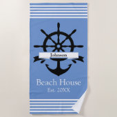 Aangepaste witte streep banden en anker strandlaken (Voorkant)