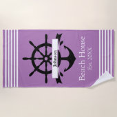 Aangepaste witte streep banden en anker strandlaken (Voorkant)