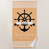 Aangepaste witte streep banden en anker strandlaken (Voorkant)