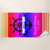 Aangepaste witte streep banden en anker strandlaken (Voorkant)