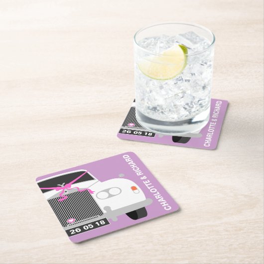 AANGEPASTE WITTE TROUWAUTO LIMO DATUM KARTONNEN ONDERZETTERS (Insitu)