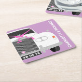 AANGEPASTE WITTE TROUWAUTO LIMO DATUM KARTONNEN ONDERZETTERS (Schuin)