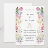 Aangepaste witte veelkleurige lente fee bruiloft kaart (Voorkant / Achterkant)