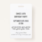 Aangepaste Witte VIP Pass Verjaardagsfeestuitnodig Badge (Achterkant)