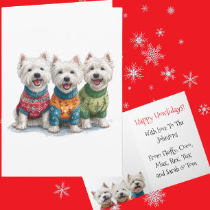 Aangepaste witte Westie Kerstmis lelijke trui Holi Kaart