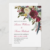 Aangepaste Witte Wijn Rode Boho Bordo Bloemen Huwe Kaart (Voorkant / Achterkant)