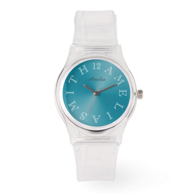 Aangepaste witte wijzerplaat Blauwgroen Blauwe Gra Horloge (Voorkant)