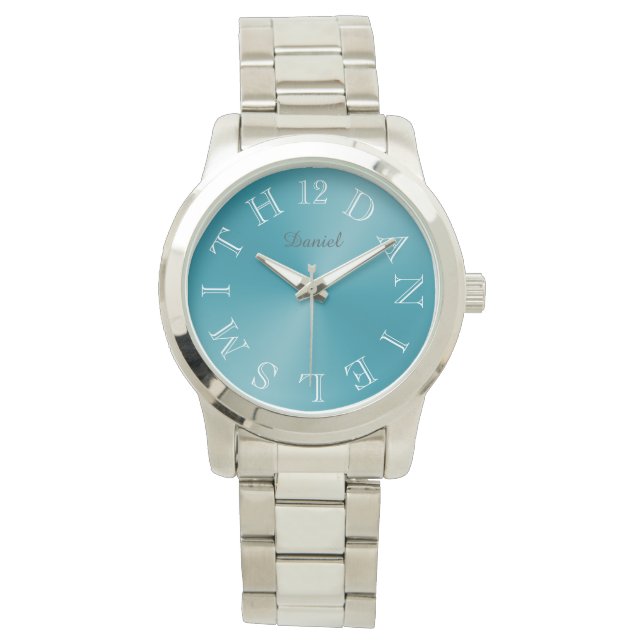 Aangepaste witte wijzerplaat Blauwgroen Blauwe Gra Horloge (Voorkant)
