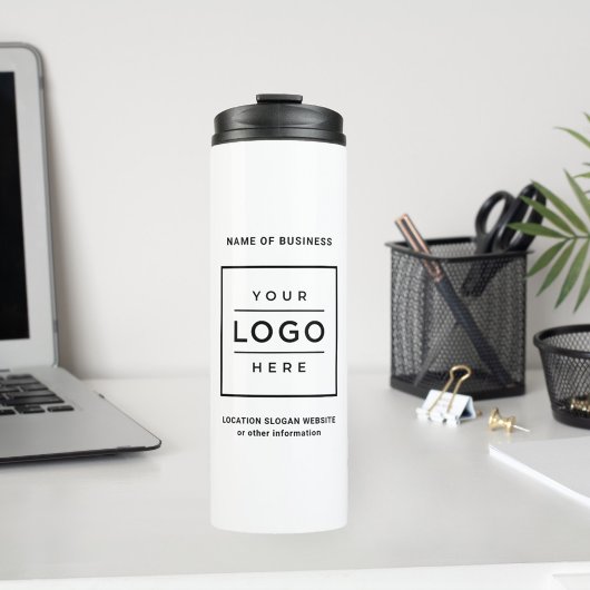 Aangepaste witte zakelijke naam vierkant logo thermosbeker