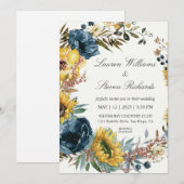 Aangepaste Witte Zonnebloemen en Blauwe Krans brui Kaart (Voorkant / Achterkant)