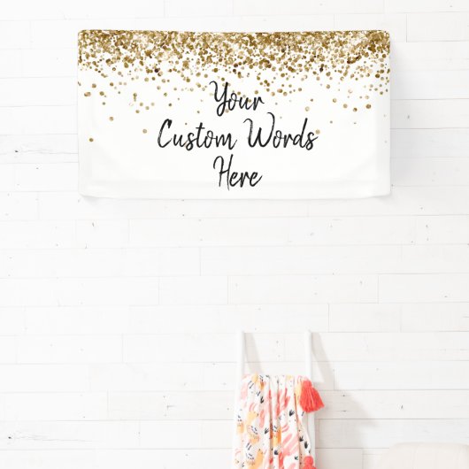 Aangepaste witte zwarte gouden verjaardagsfeest fo spandoek (Insitu)