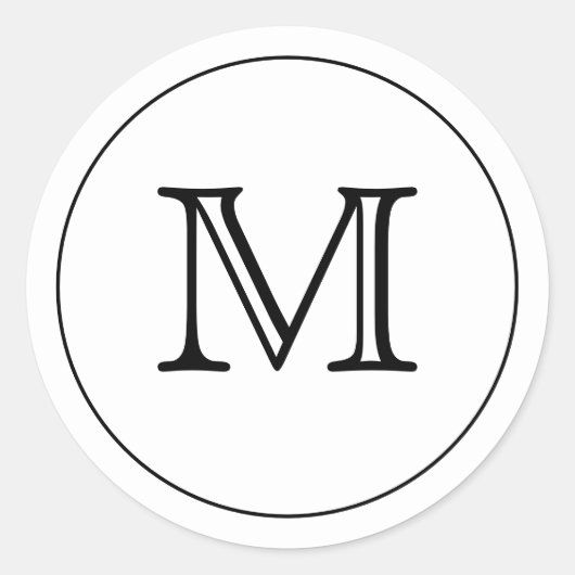Aangepaste witte zwarte monogram Letter-zegels Ronde Sticker (Voorkant)