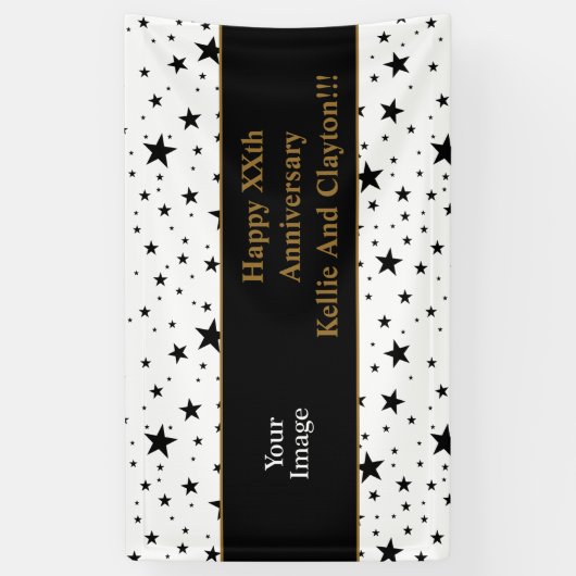 Aangepaste witte/zwarte sterren bericht/foto Jubil Spandoek (Verticaal)