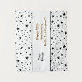 Aangepaste witte/zwarte sterren bericht/foto Jubil Wandkleed (Voorkant)