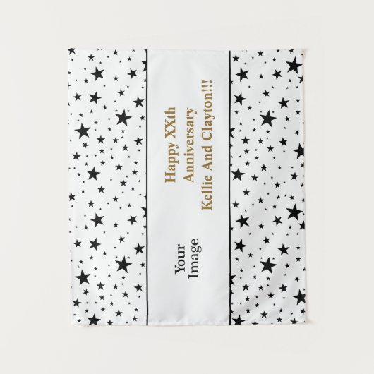 Aangepaste witte/zwarte sterren bericht/foto Jubil Wandkleed (Voorkant)