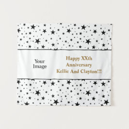 Aangepaste witte/zwarte sterren bericht/foto Jubil Wandkleed