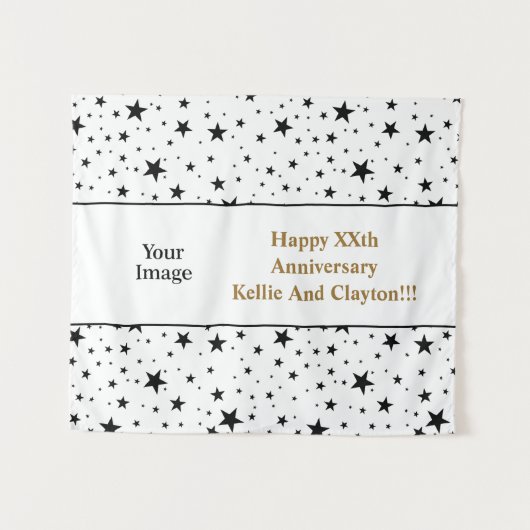 Aangepaste witte/zwarte sterren bericht/foto Jubil Wandkleed (Voorkant (horizontaal))