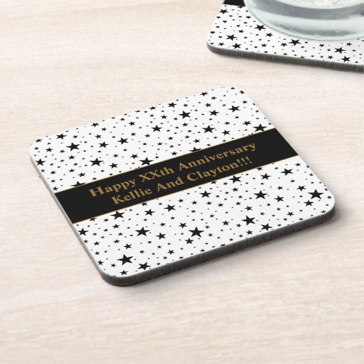 Aangepaste witte / zwarte sterren met bericht Jubi Bier Onderzetter (Linkerzijde)