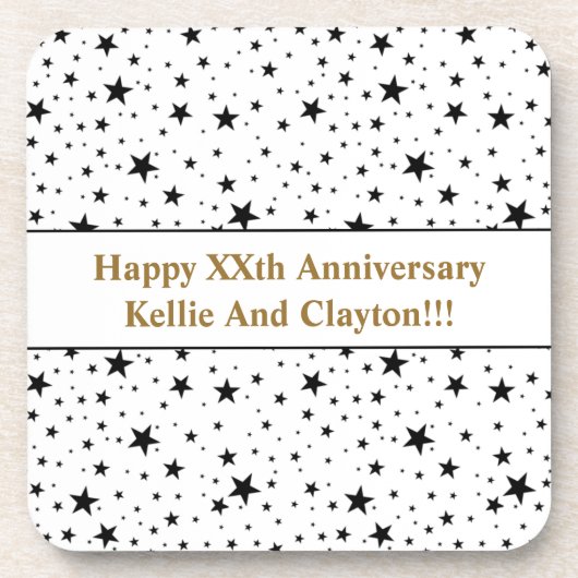 Aangepaste witte / zwarte sterren met bericht Jubi Bier Onderzetter (Voorkant)